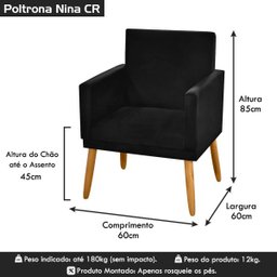 Poltrona Nina Corino Preto com Rodapé e Pés Madeira Palito Retrô Sala Escritório - 7