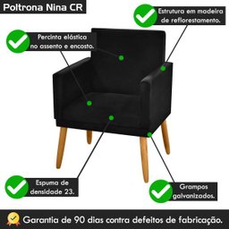 Poltrona Nina Corino Preto com Rodapé e Pés Madeira Palito Retrô Sala Escritório - 5