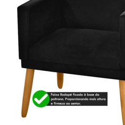 Poltrona Nina Corino Preto com Rodapé e Pés Madeira Palito Retrô Sala Escritório - 3