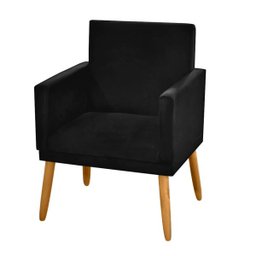 Poltrona Nina Corino Preto com Rodapé e Pés Madeira Palito Retrô Sala Escritório - 1