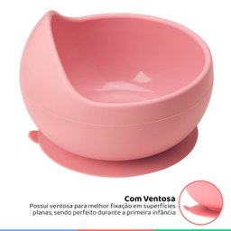 Bowl de Silicone Bebe Alimentação Refeição Infantil 350ML +6 Meses Com Ventosa Rosa Buba - 2