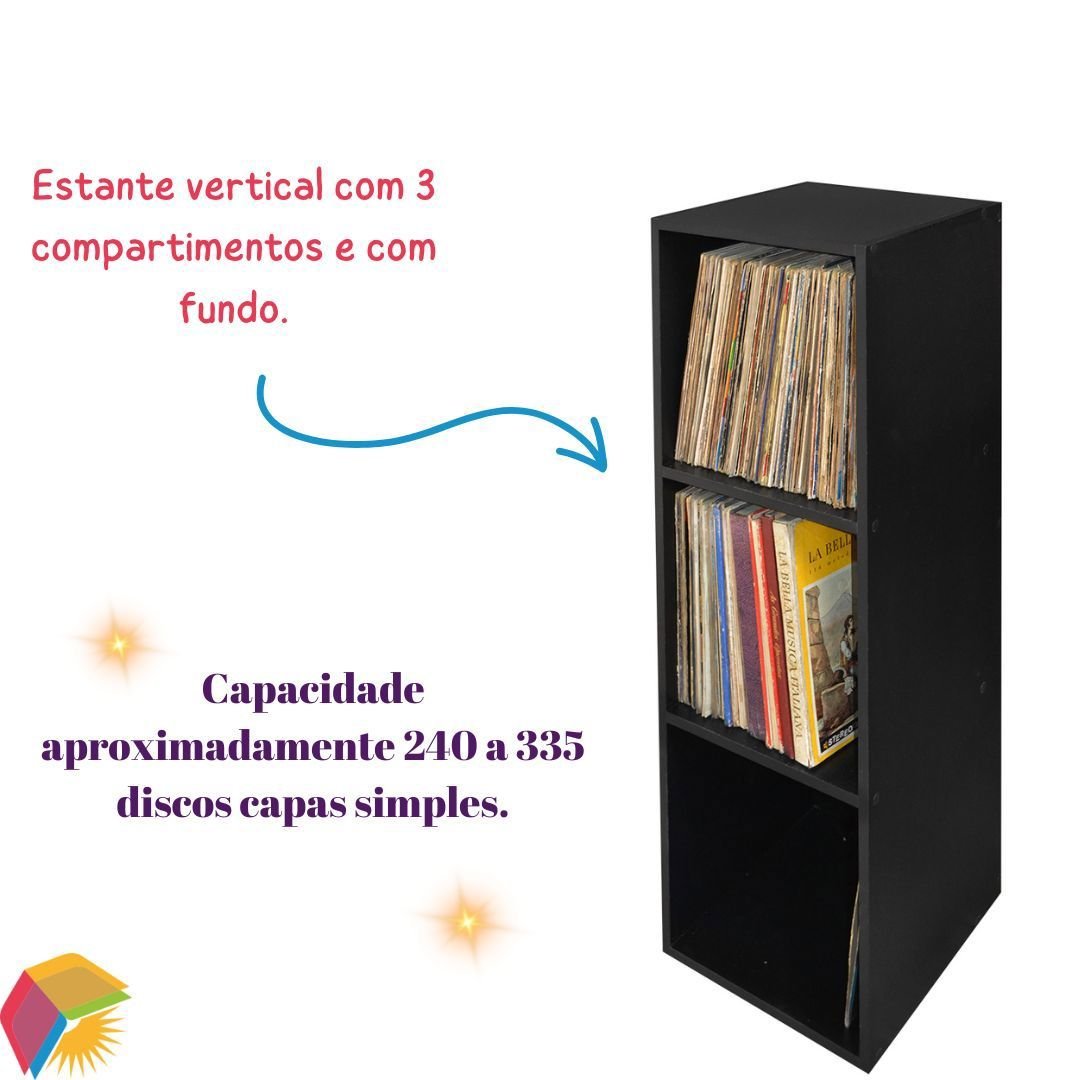 Estante Discos Vinil Vertical 240 Discos Preta - 2