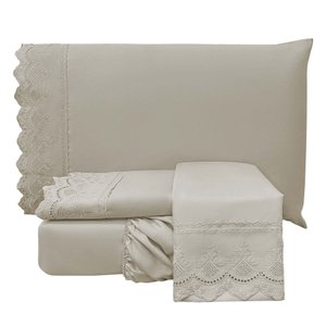 Jogo de Lençol King Bordado Inglês Lauren 3 Peças Fendi