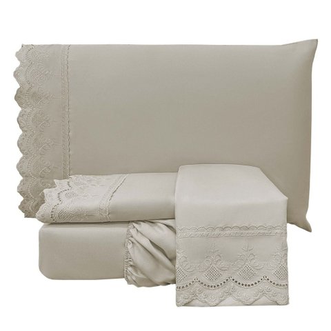 Jogo de Lençol King Bordado Inglês Lauren 3 Peças Fendi