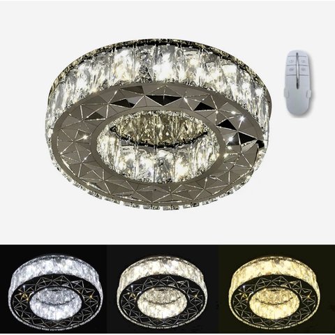 Lustre Plafon Redondo 35cm Cristal Led Sobrepor 24w 3 Cores Bivolt