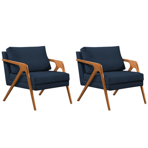 Conjunto 2 Poltronas Sala de Estar Monique Madeira Cerejeira Cor: Azul Veludo