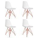 Ver imagem 3 de Jogo De Mesa Eames De Ferro Cobre E Tampo Quadrado Amadeirado 90cm 4 Cadeiras Brancas
