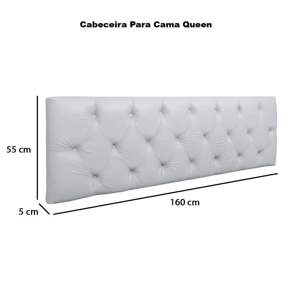 Cabeceira Cama Box Queen 1.60 Painel Capitonê Intense Corino Branco - LH Móveis - 9