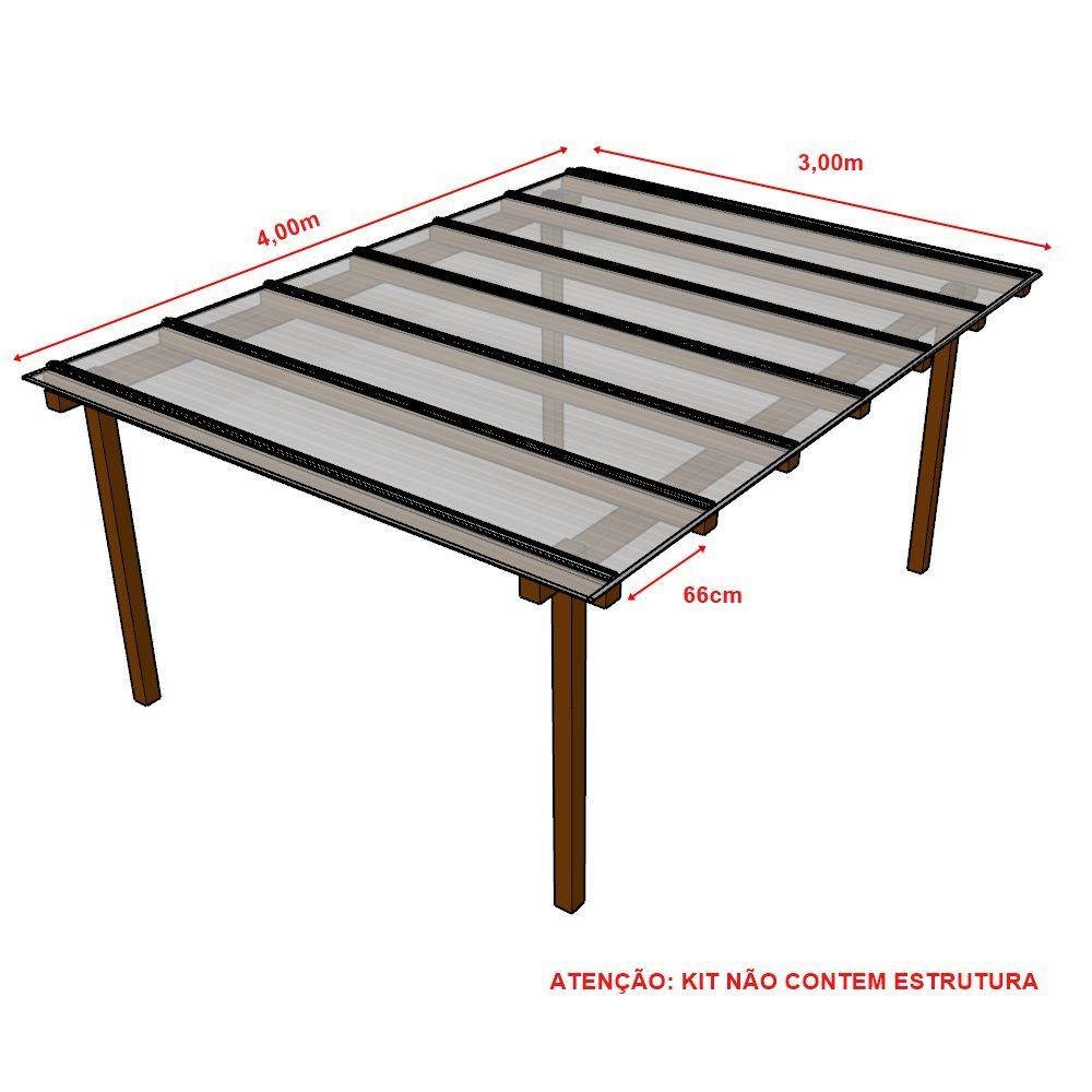 Kit Policarbonato Branco 6mm 4,00m X 3,00m - Perfis Naturais - 4