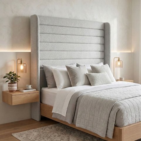 Cabeceira Cama Casal Queen Duna 160cm Orgânica Curva Bouclê Cinza Claro - Vimont Moveis