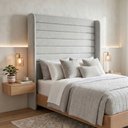 Ver imagem 1 de Cabeceira Cama Casal Queen Duna 160cm Orgânica Curva Bouclê Cinza Claro - Vimont Moveis