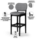 Ver imagem 4 de Kit 5 Banquetas Alta Bar Cozinha Sala Jantar Fixa Betta L02 Preto Linho Cinza Escuro - Lyam Decor