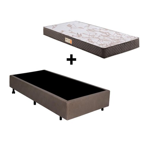 Cama Box Solteiro 88x188 + Colchão Ecoline Ecoflex Espuma D23 Courino Linho
