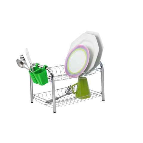 Escorredor de Louça Duplo Desmontável C/ Porta Talher Verde - Cód 07025