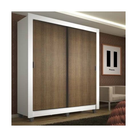 Guarda-Roupa Solteiro Madesa Denver 2 Portas de Correr com Pés Branco/Rustic Cor:Branco/Rustic