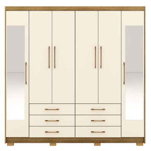 Guarda-roupa Casal 6 Portas 6 Gavetas 100% Mdf Espelho Cadence Nature/champagne