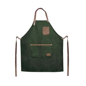Avental Verde Escuro Couro Marrom Jardinagem Bar Barbearia