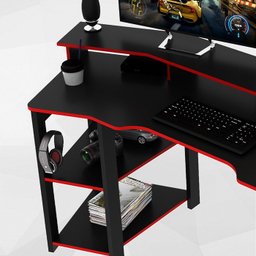 Mesa Gamer Cockpit 3 Prateleiras Me4167 Preto Vermelho Tecno Mobili - 5