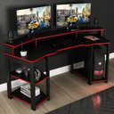 Ver imagem 2 de Mesa Gamer Cockpit 3 Prateleiras Me4167 Preto Vermelho Tecno Mobili
