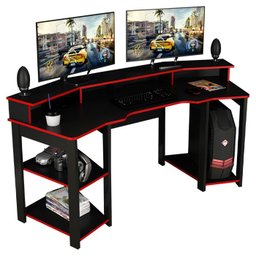Mesa Gamer Cockpit 3 Prateleiras Me4167 Preto Vermelho Tecno Mobili - 1