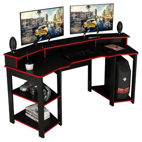 Mesa Gamer Cockpit 3 Prateleiras Me4167 Preto Vermelho Tecno Mobili