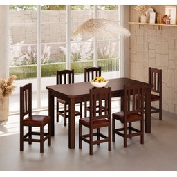 Mesa de Jantar Safira 160x88 com 6 Cadeiras Diamante Estofado Marrom:castanho - 1
