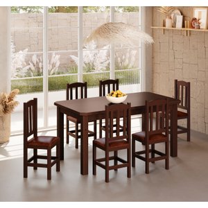 Mesa de Jantar Safira 160x88 com 6 Cadeiras Diamante Estofado Marrom:castanho