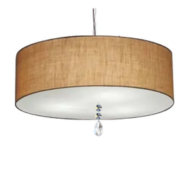 LUSTRE CUPULA DE TECIDO CILINDRICA COM PENDULO AMENDOA 40cm:Marrom Claro - 1