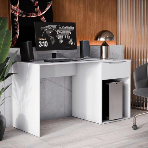 Escrivaninha Aquarela Home Office 1 Gaveta MDP MDF 137cm Branco EJ Móveis