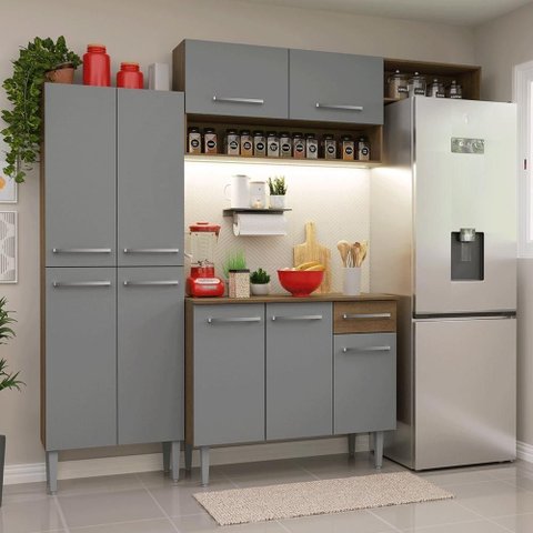 Armário de Cozinha Completa 229cm Rustic/cinza Emilly Madesa 18 Rustic/cinza