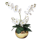 Ver imagem 1 de Arranjo Flores 2 Orquídeas Toque Real Artificial Vaso Ouro
