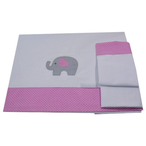 Lençol de Mini Berço Elefante Coração Rosa