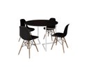 Ver imagem 2 de Mesa Industrial Base Ferro Branco em V Tampo 110cm Preto 4 Cadeiras Eames Madeira Assento Preto