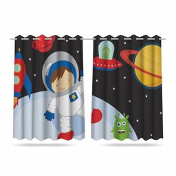 Kit Cortina + 3 Capas Almofadas Infantil - Astronauta Menino - 2