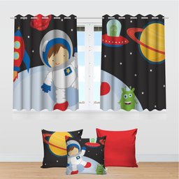 Kit Cortina + 3 Capas Almofadas Infantil - Astronauta Menino - 3