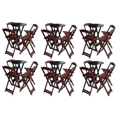 Kit 6 Jogos de Mesa Bistrô de Madeira com 4 Cadeiras Dobrável Ideal para Bar e Restaurante Imbuia