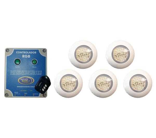 Kit Iluminação De Piscina 5 Refletor RGB Controle E Comando - 1
