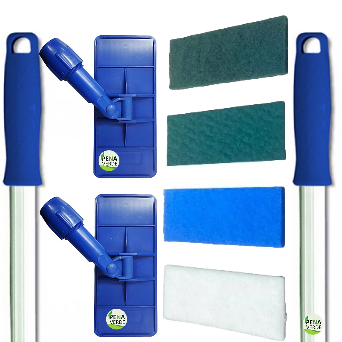 Kit 2 Suporte Limpa Tudo + 2 Cabo Alumínio 1,4m Estriado + Fibras 1 Branca + 1 Azul + Verde 1 Multiu