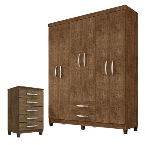 Guarda Roupa Casal Módena e Comoda Cannes 5 Gavetas Malbec – Incorplac