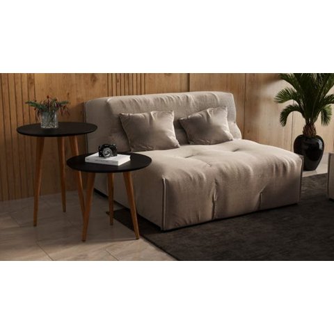 Jogo 2 Mesas Sala Lateral e Apoio Redonda Monaco Pés Palito cor Preto - JM Casa dos Móveis