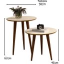 Ver imagem 4 de Jogo 2 Mesas Lateral e Apoio Redonda Sol Pés Palito cor Off White / Freijó - JM Casa dos Móveis