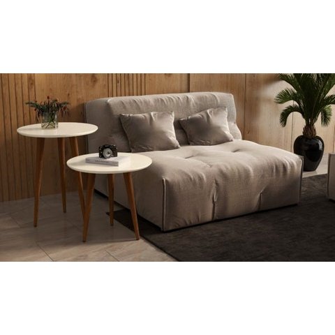 Kit 2 Mesas Lateral e Apoio Redonda Sala Retrô Pés Palito cor Off White - JM Casa dos Móveis