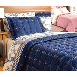 cobreleito bordado cama queen 3 peças com portas travesseiro estampado porcelana - 1