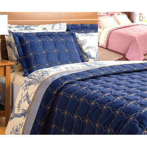 cobreleito bordado cama queen 3 peças com portas travesseiro estampado porcelana
