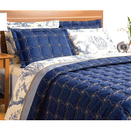 cobreleito bordado cama queen 3 peças com portas travesseiro estampado porcelana - 4