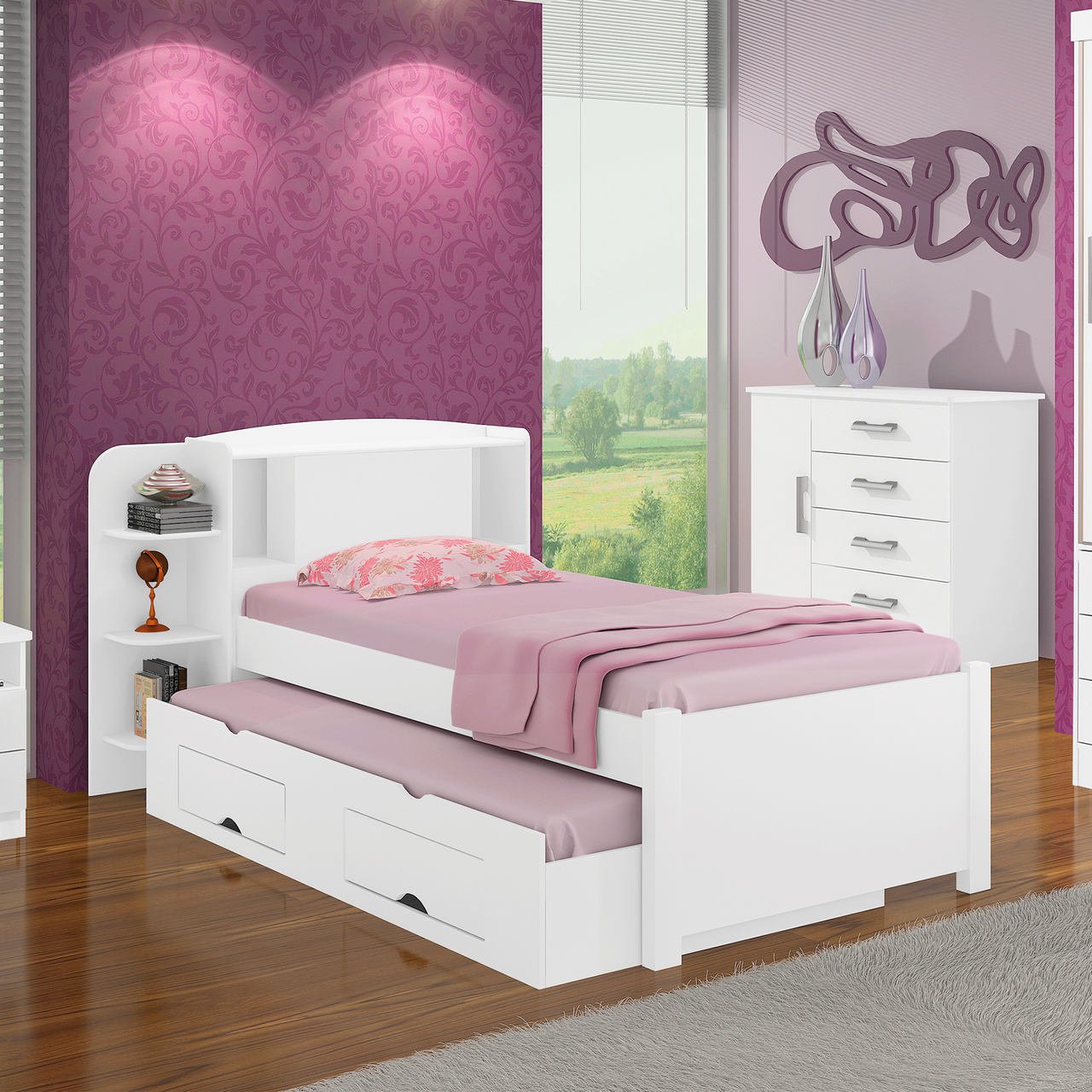 Cama Solteiro Milênio Plus c/ Baú e Box com 2 Gavetas D'Doro - Branco D'Doro Móveis - 3