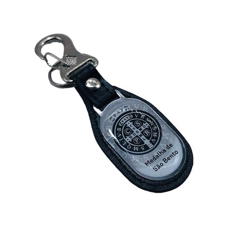 Chaveiro Medalha de São Bento Couro com Mosquetão