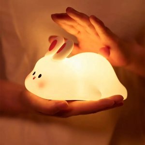 Luminária Abajur Coelho Silicone Infantil Touch Luz de Toque