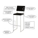 Ver imagem 3 de Kit 3 Banquetas com Encosto Industrial e Moderna Nina Branco e Corino Preto