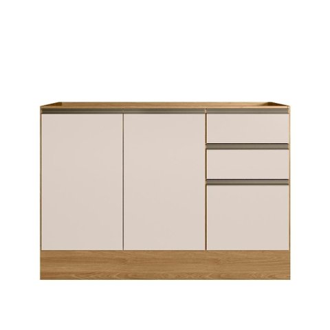 Balcão Cozinha 120cm 3 Portas 2 Gavetas sem Tampo para Pia Etna - Carvalho Oak/Off White